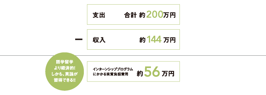 インターンシップにかかる実質負担費用 約56万円