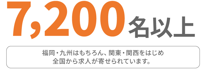 7,200件以上 福岡・九州はもちろん、関東・関西をはじめ全国から求人が寄せられています。
