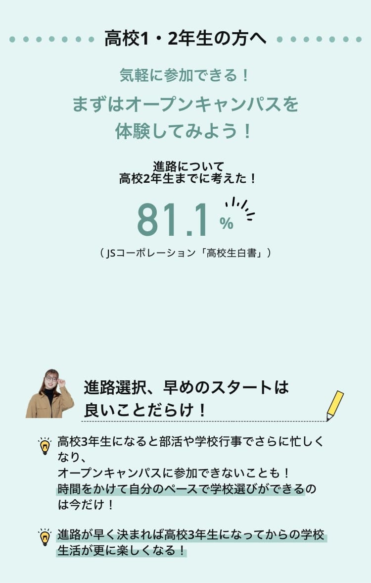 高校1・2年生の方へ 気軽に参加できる！まずはオープンキャンパスを体験してみよう